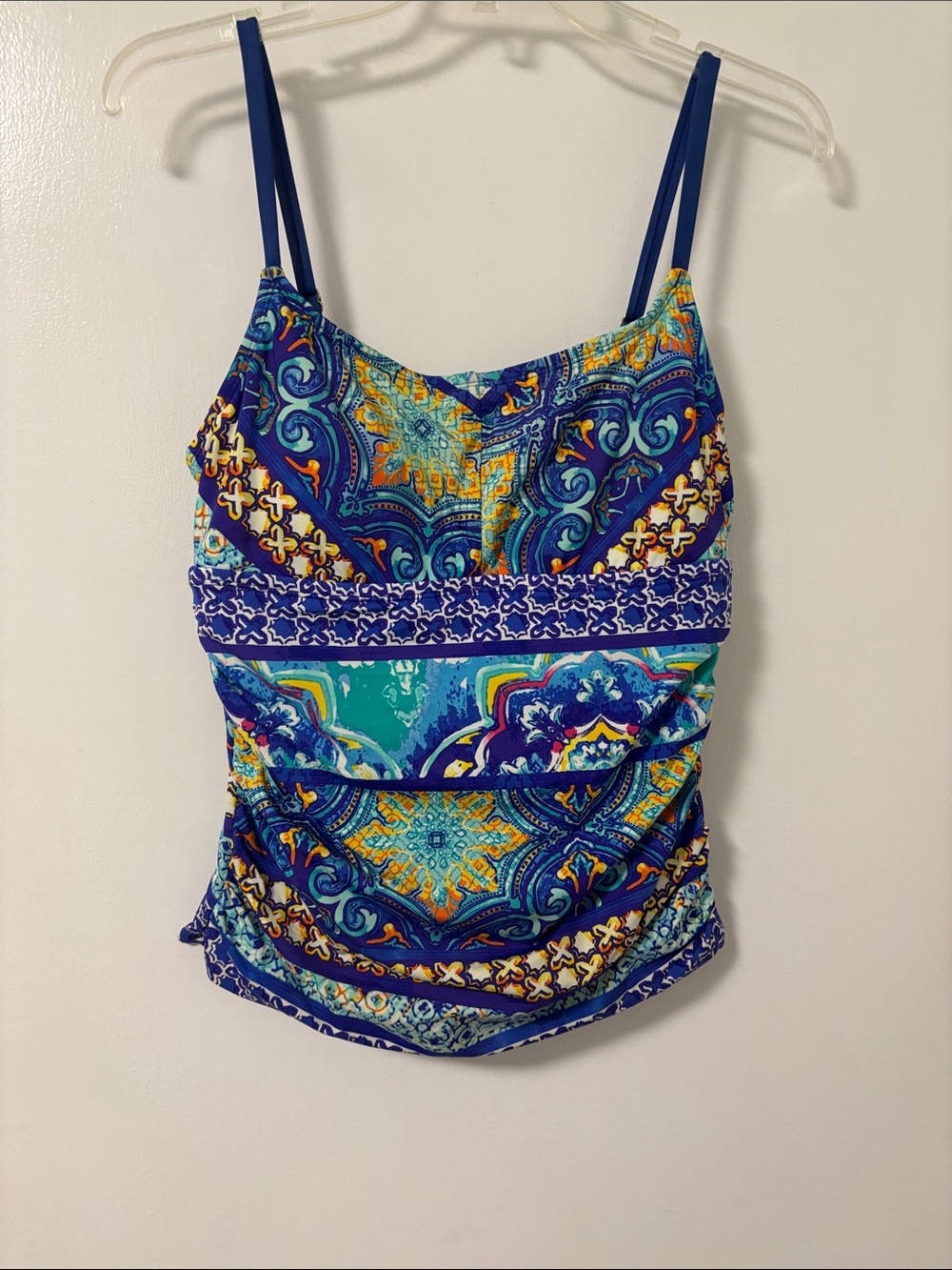 Blue Printed Spaghetti-Strap Swim Top